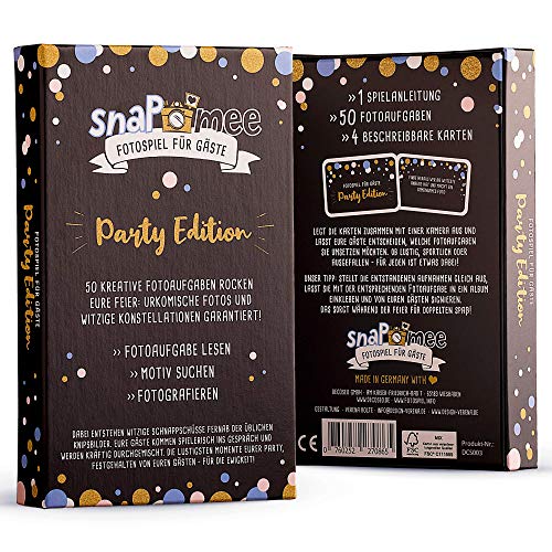 Fotospiel Party Geburtstag & Co | snaPmee Deluxe | 50 Fotoaufgaben | Partyspiel für Gäste | Kombinierbar mit Fotobox