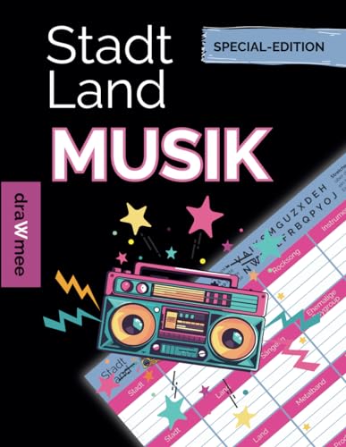Stadt Land Musik: Quiz für Musikliebhaber - Geschenk Sänger Musiker Songwriter: Spieleblock mit 35 Blatt Din-A4 (Seiten zum Ausschneiden)
